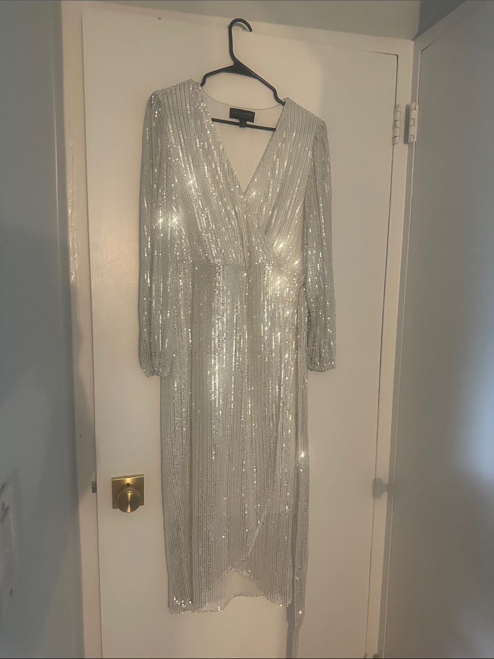 Laundry Sequined Silver V-Neck Midi Dress Size 14